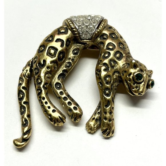 Vintage Rhinestone Tiger Jungle Cat Brooch Pin